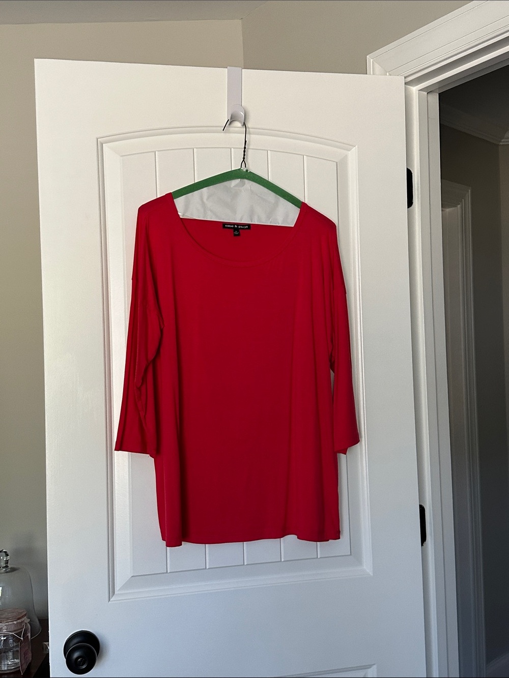 Bright Red Scoop Neck Long Sleeve Top
